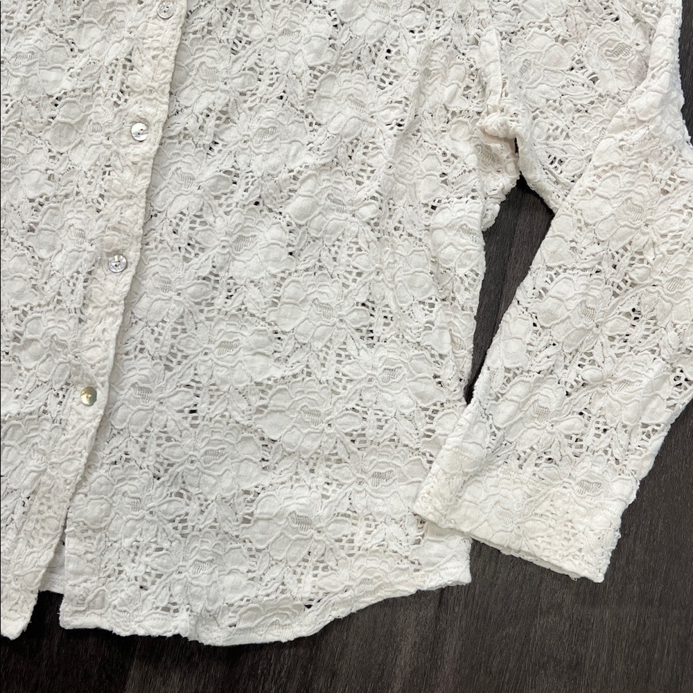 Chico's White Lace Button-Down Shirt - Picture 4 of 5